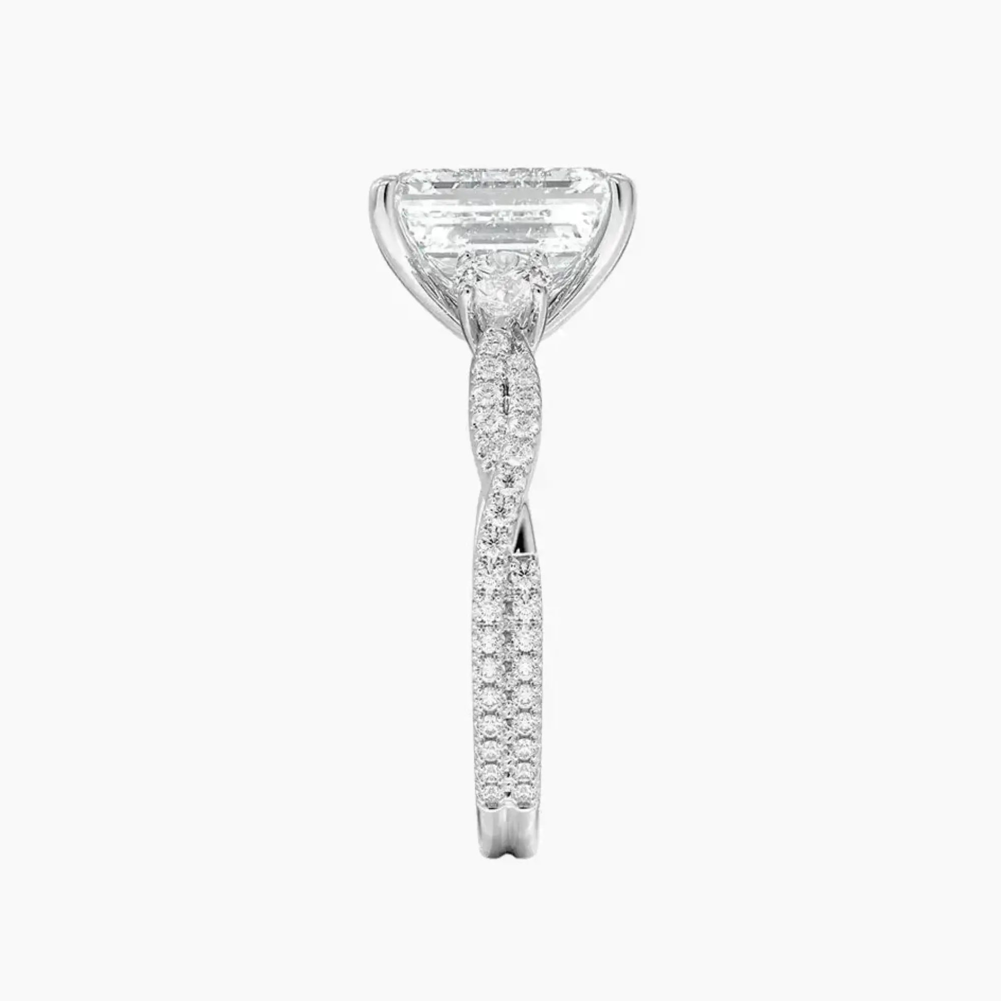 Calista Adorned Twisted Emerald Designer 3 Carat Lab Grown Diamond Engagement Ring in 14K Rose Gold