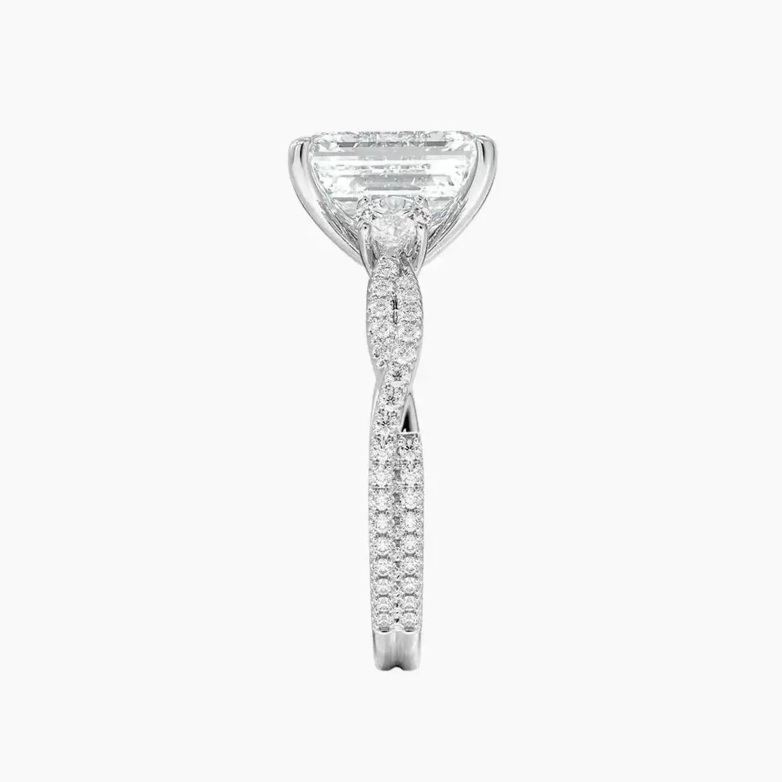 Calista Adorned Twisted Emerald Designer 3 Carat Lab Grown Diamond Engagement Ring in 14K White Gold