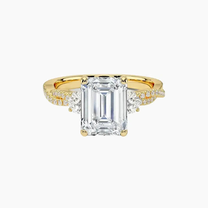 Calista Adorned Twisted Emerald Designer 1.5 Carat Lab Grown Diamond Engagement Ring in 14K Yellow Gold