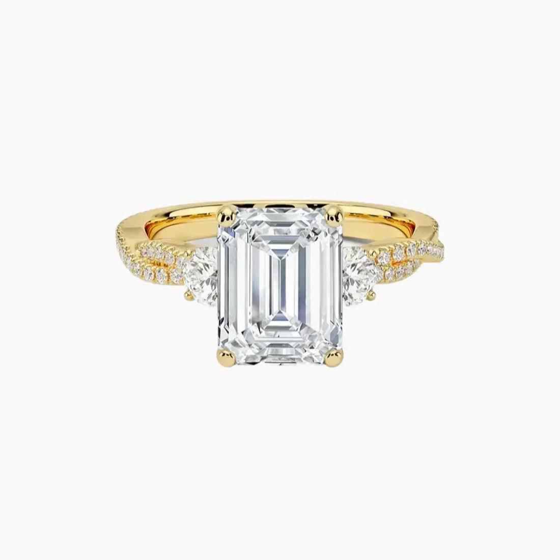 Calista Adorned Twisted Emerald Designer 2.5 Carat Lab Grown Diamond Engagement Ring in 18K Yellow Gold