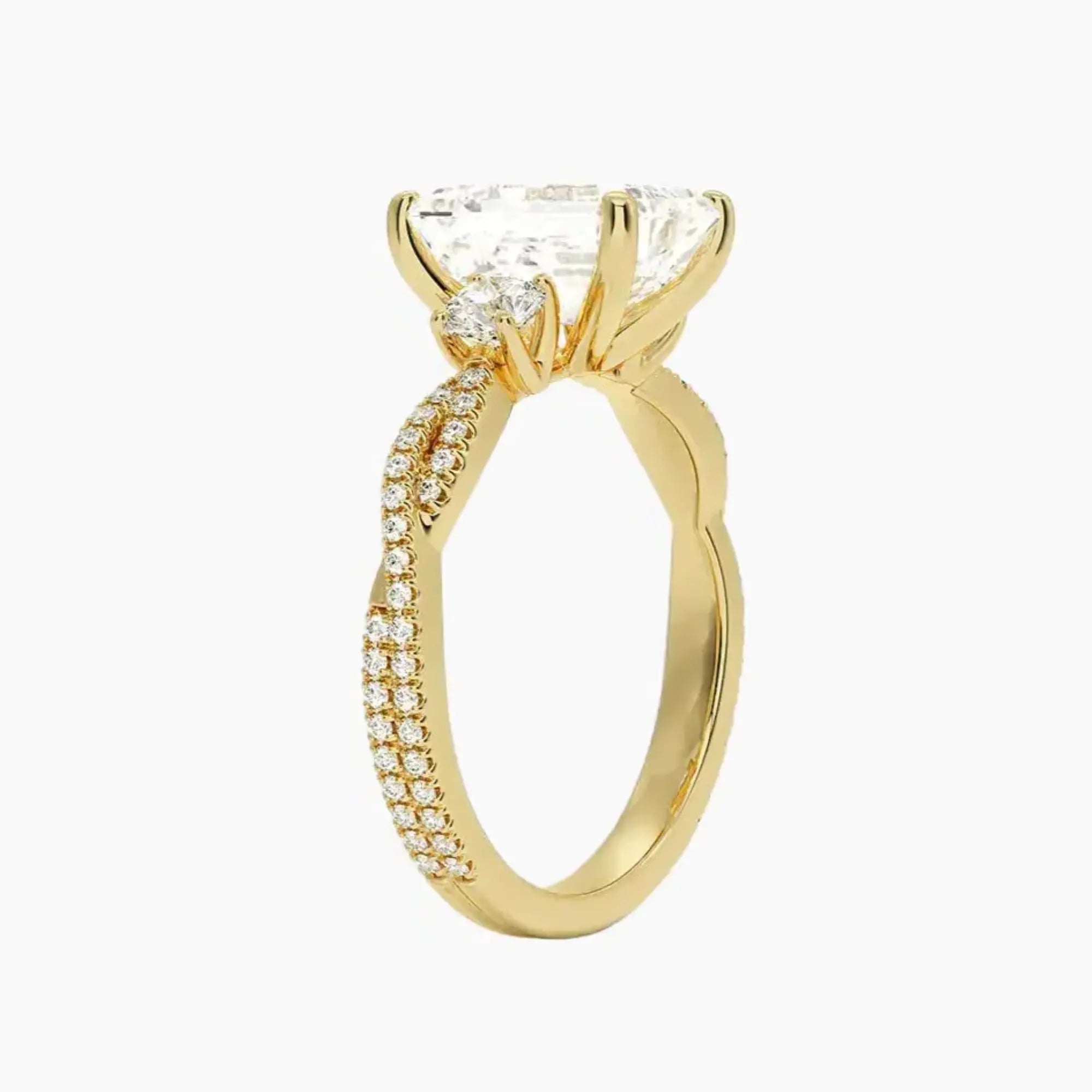 Calista Adorned Twisted Emerald Designer 1.5 Carat Lab Grown Diamond Engagement Ring in 14K White Gold