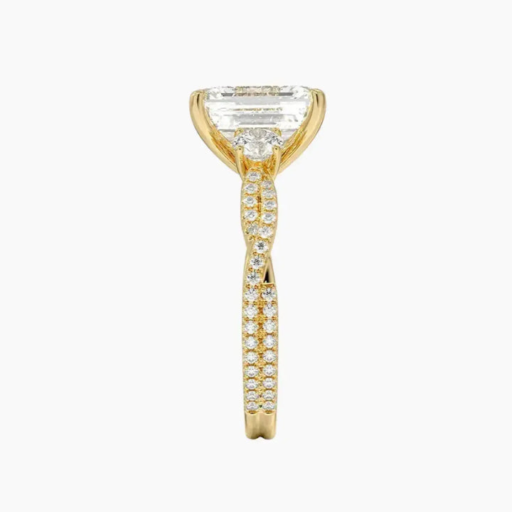 Calista Adorned Twisted Emerald Designer 2 Carat Lab Grown Diamond Engagement Ring in 18K Rose Gold