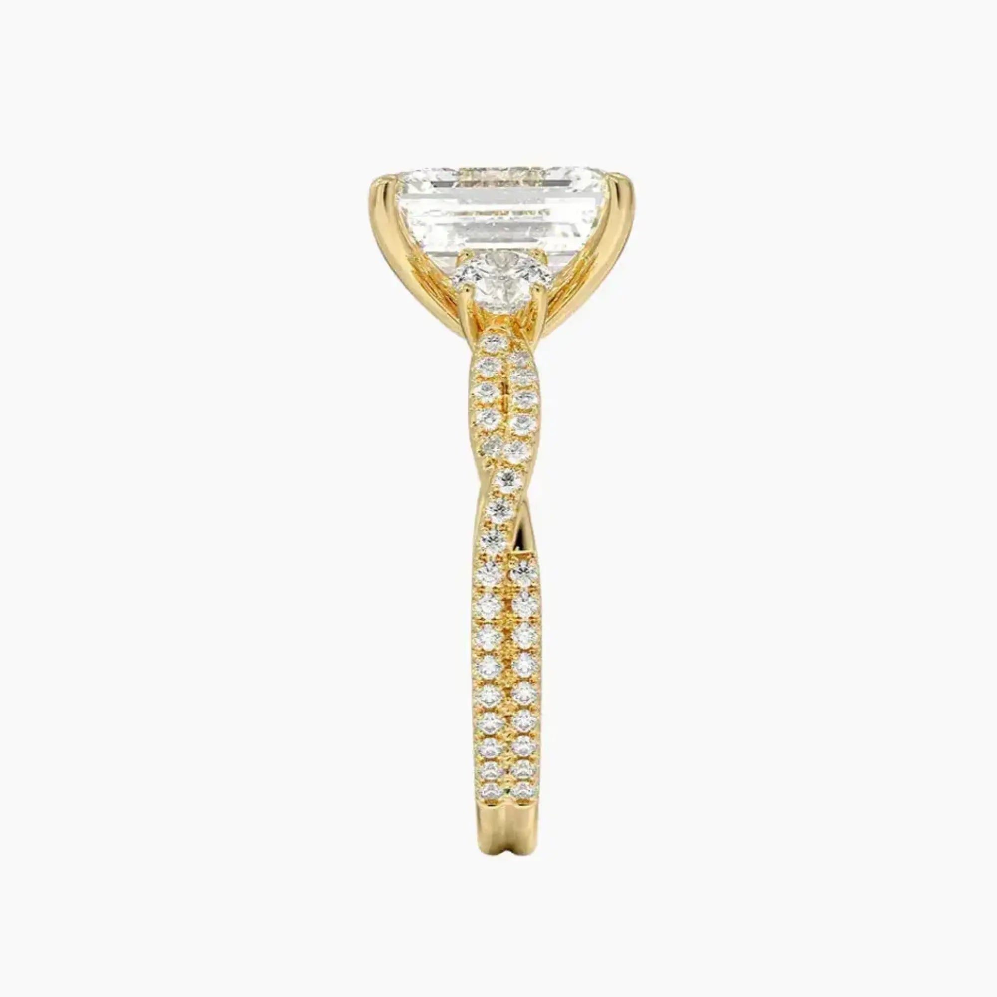 Calista Adorned Twisted Emerald Designer 2.5 Carat Lab Grown Diamond Engagement Ring in 18K White Gold