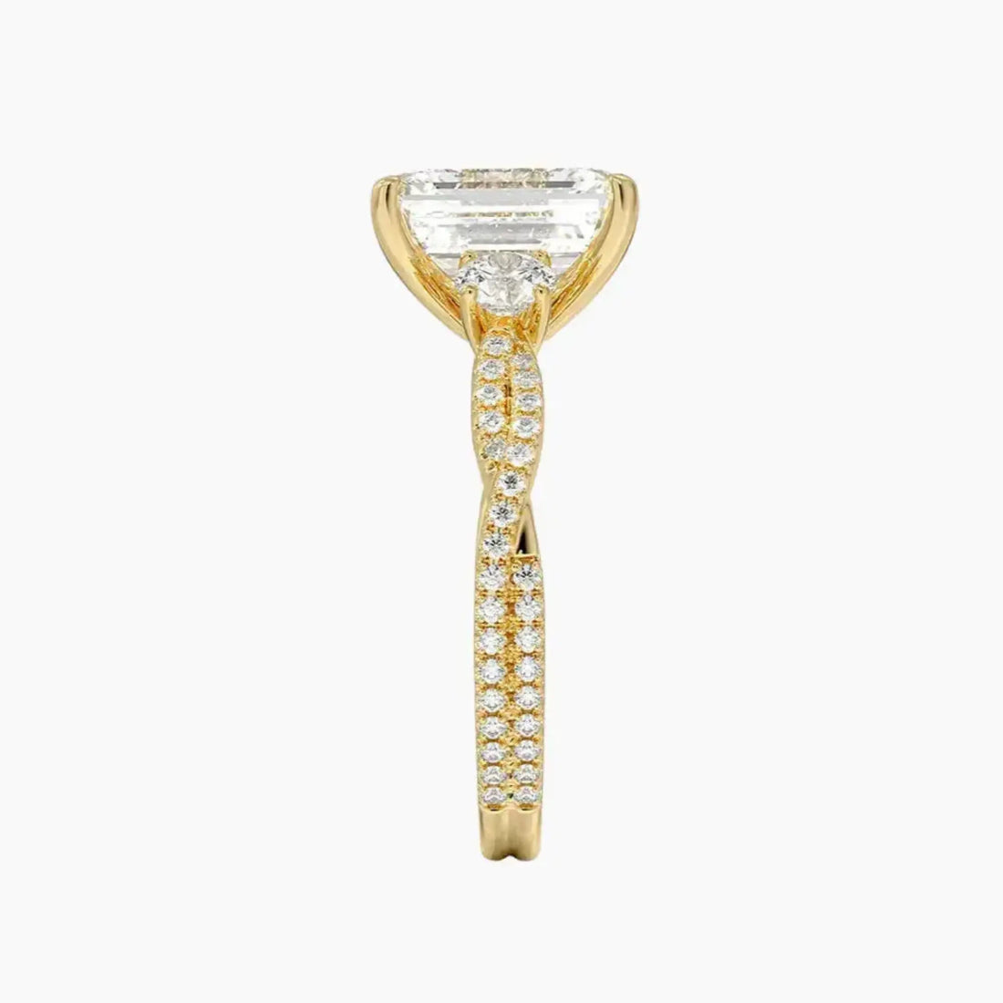 Calista Adorned Twisted Emerald Designer 2.5 Carat Lab Grown Diamond Engagement Ring in 14K White Gold