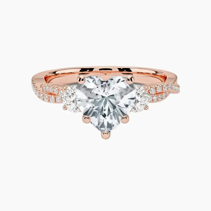 Calista Adorned Twisted Heart Designer 2.5 Carat Lab Grown Diamond Engagement Ring in 14K Rose Gold