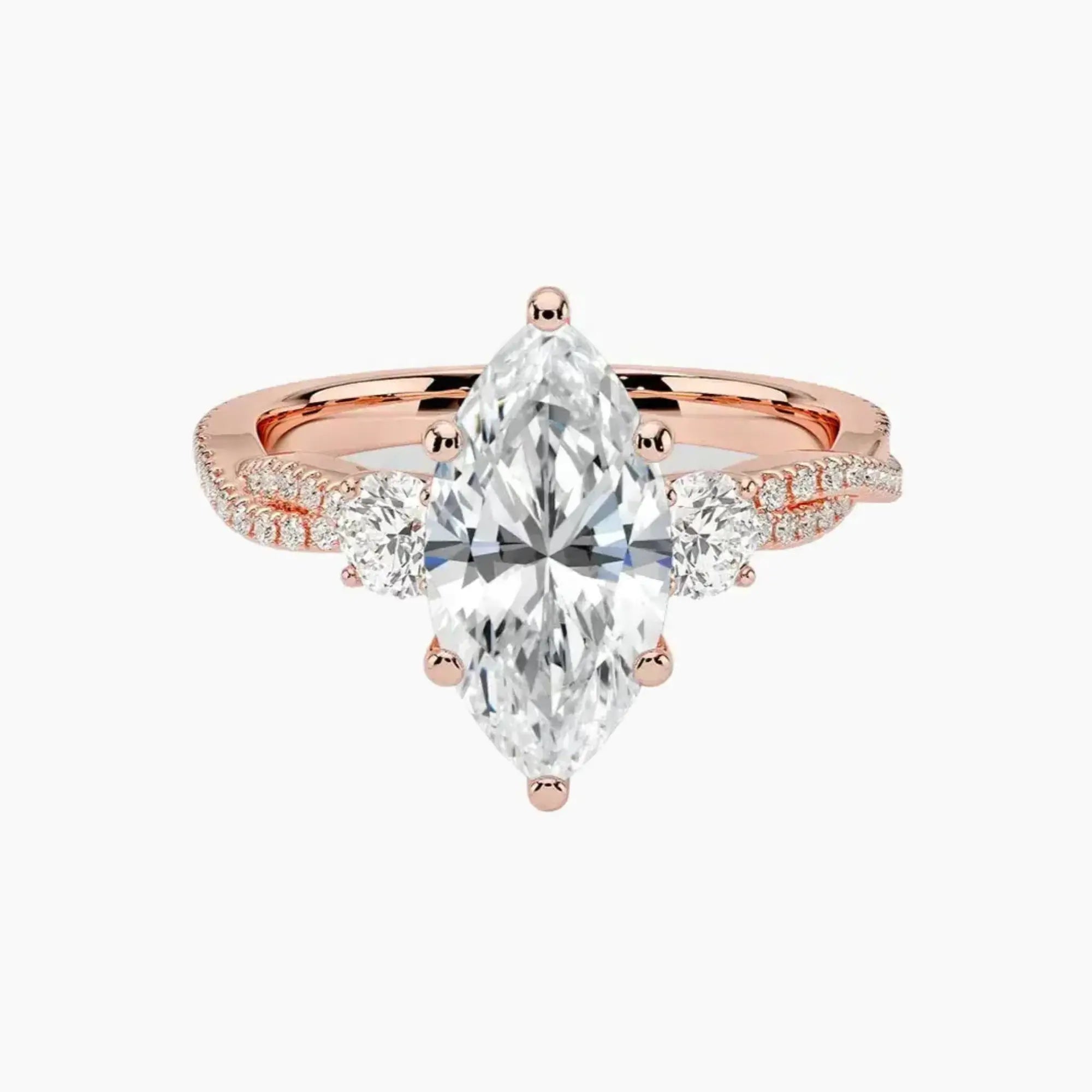 Calista Adorned Twisted Marquise Designer 1 Carat Lab Grown Diamond Engagement Ring in 18K Rose Gold