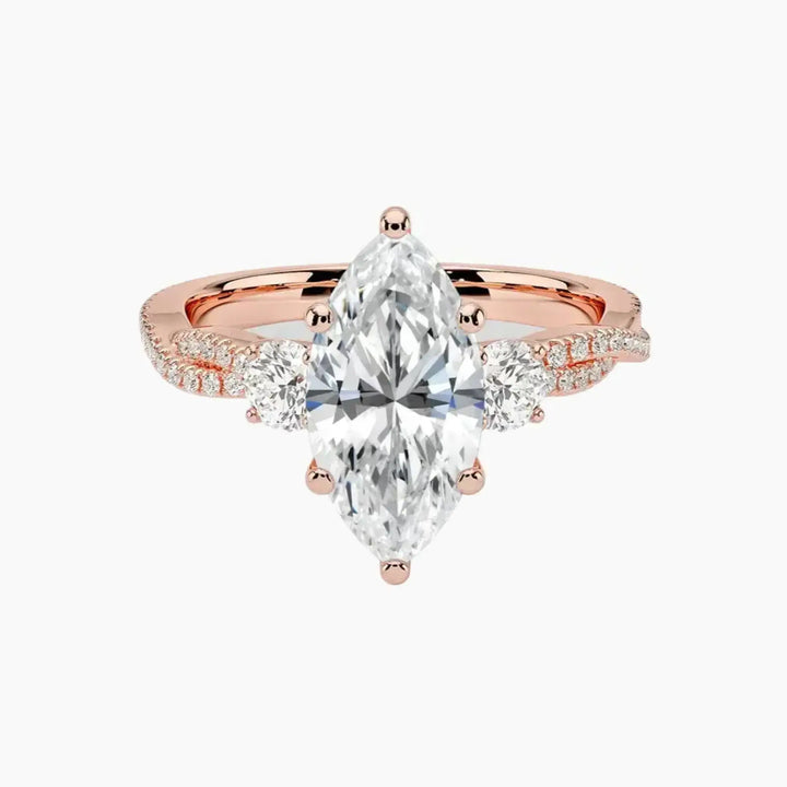 Calista Adorned Twisted Marquise Designer 2 Carat Lab Grown Diamond Engagement Ring in 14K Rose Gold