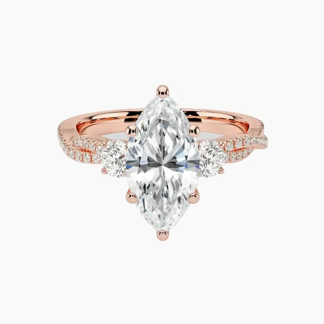 Calista Adorned Twisted Marquise Designer 2 Carat Lab Grown Diamond Engagement Ring in 14K White Gold