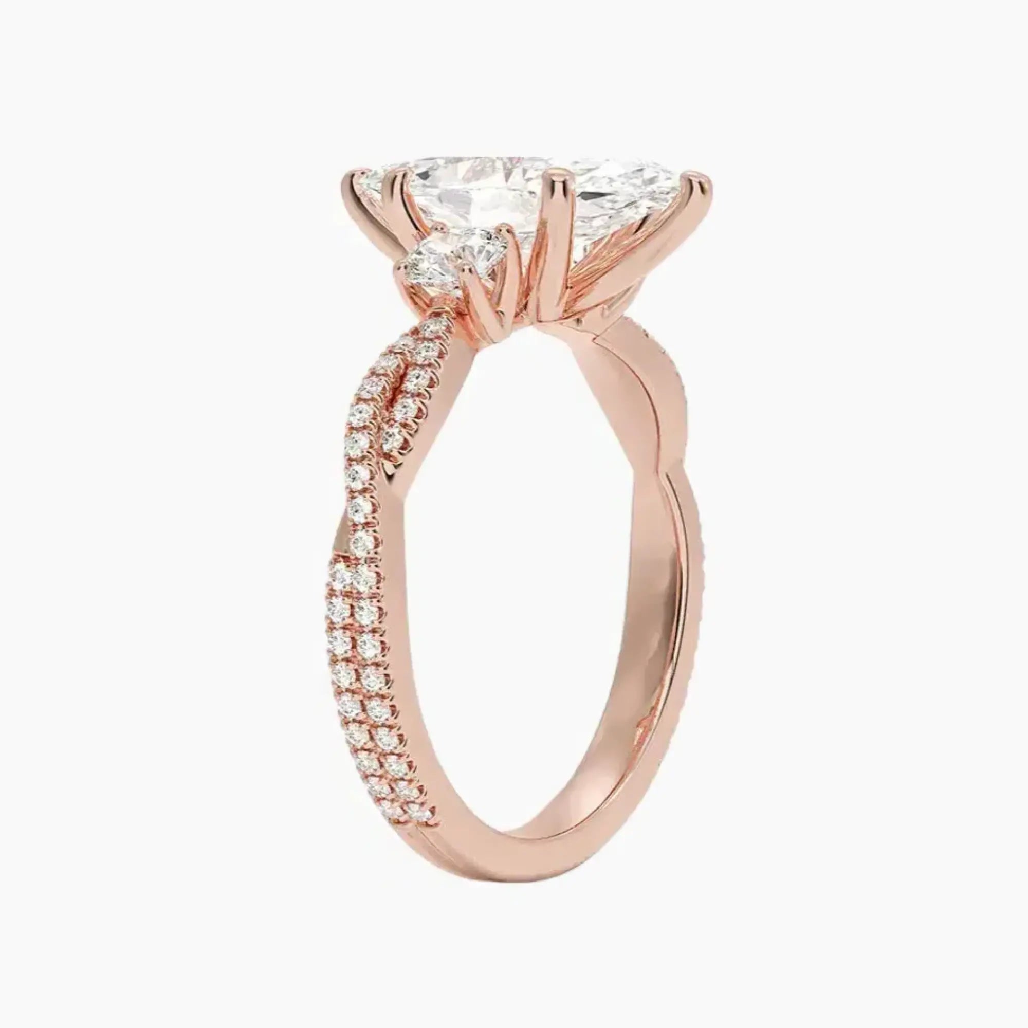 Calista Adorned Twisted Marquise Designer 3 Carat Lab Grown Diamond Engagement Ring in 18K White Gold