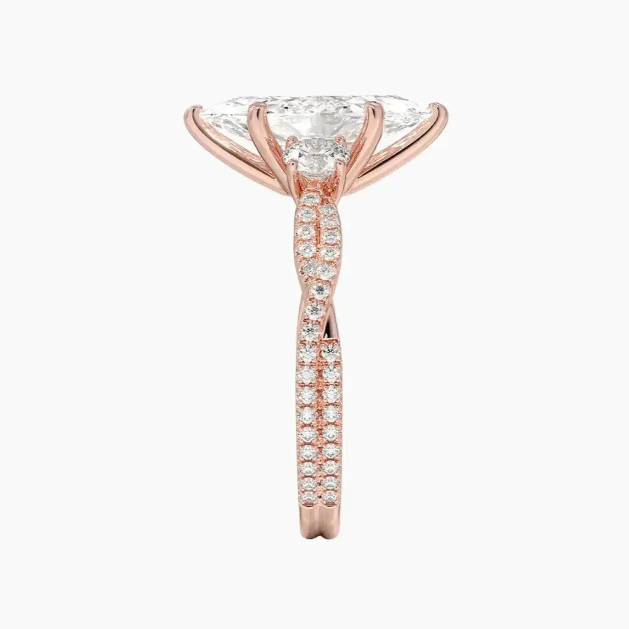 Calista Adorned Twisted Marquise Designer 2.5 Carat Lab Grown Diamond Engagement Ring in 18K Rose Gold