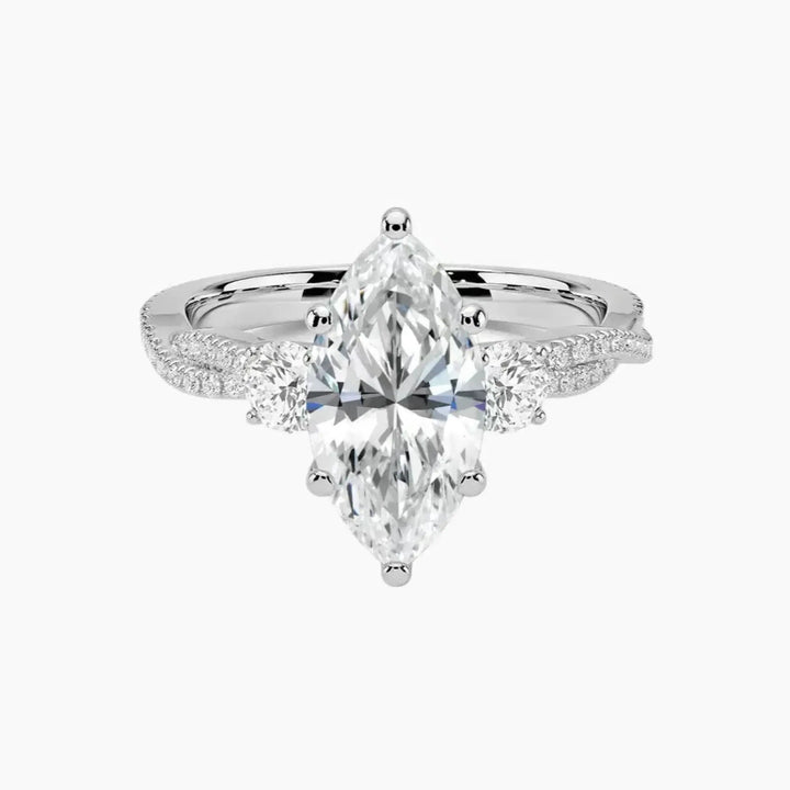 Calista Adorned Twisted Marquise Designer 2 Carat Lab Grown Diamond Engagement Ring in 18K White Gold