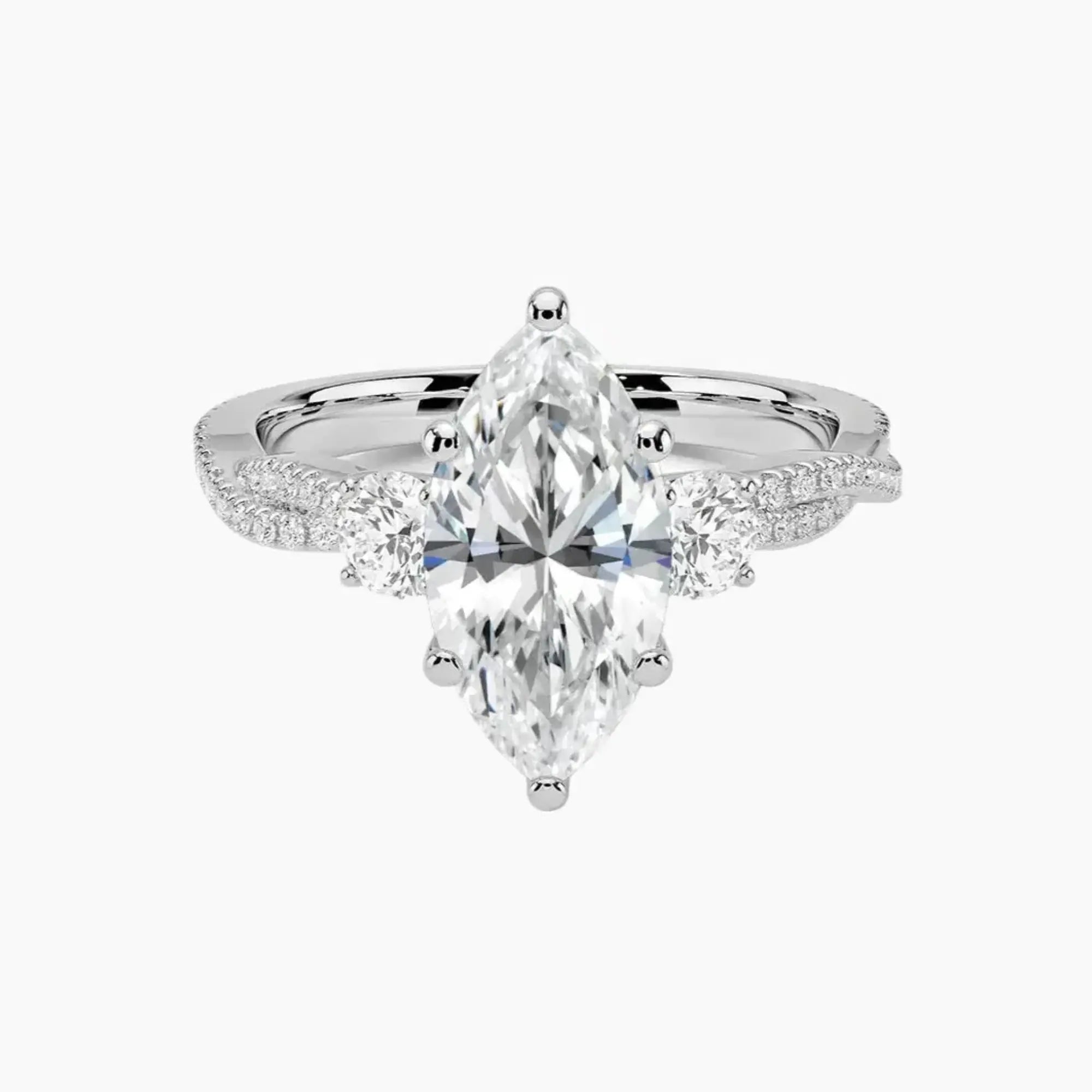 Calista Adorned Twisted Marquise Designer 2 Carat Lab Grown Diamond Engagement Ring in 14K Rose Gold