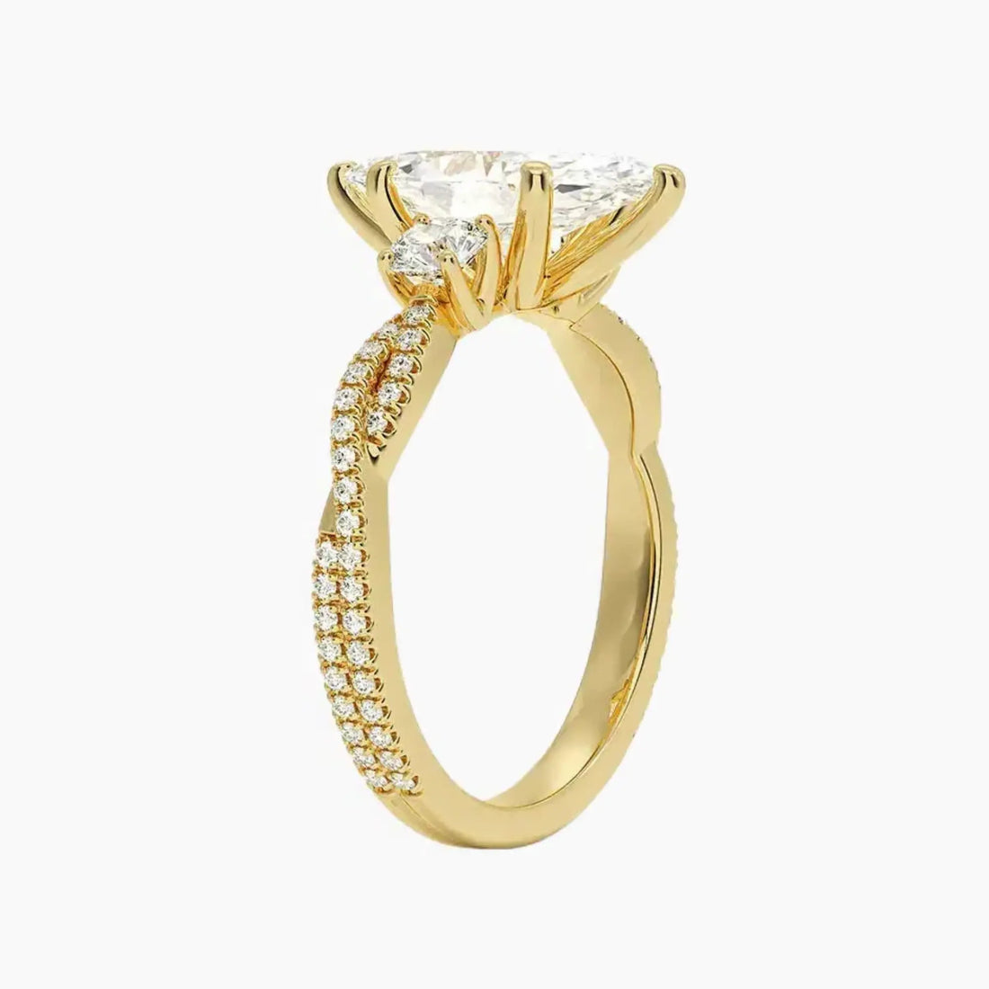 Calista Adorned Twisted Marquise Designer 3 Carat Lab Grown Diamond Engagement Ring in 14K White Gold
