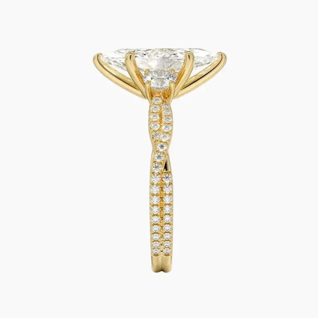 Calista Adorned Twisted Marquise Designer 1 Carat Lab Grown Diamond Engagement Ring in 14K White Gold