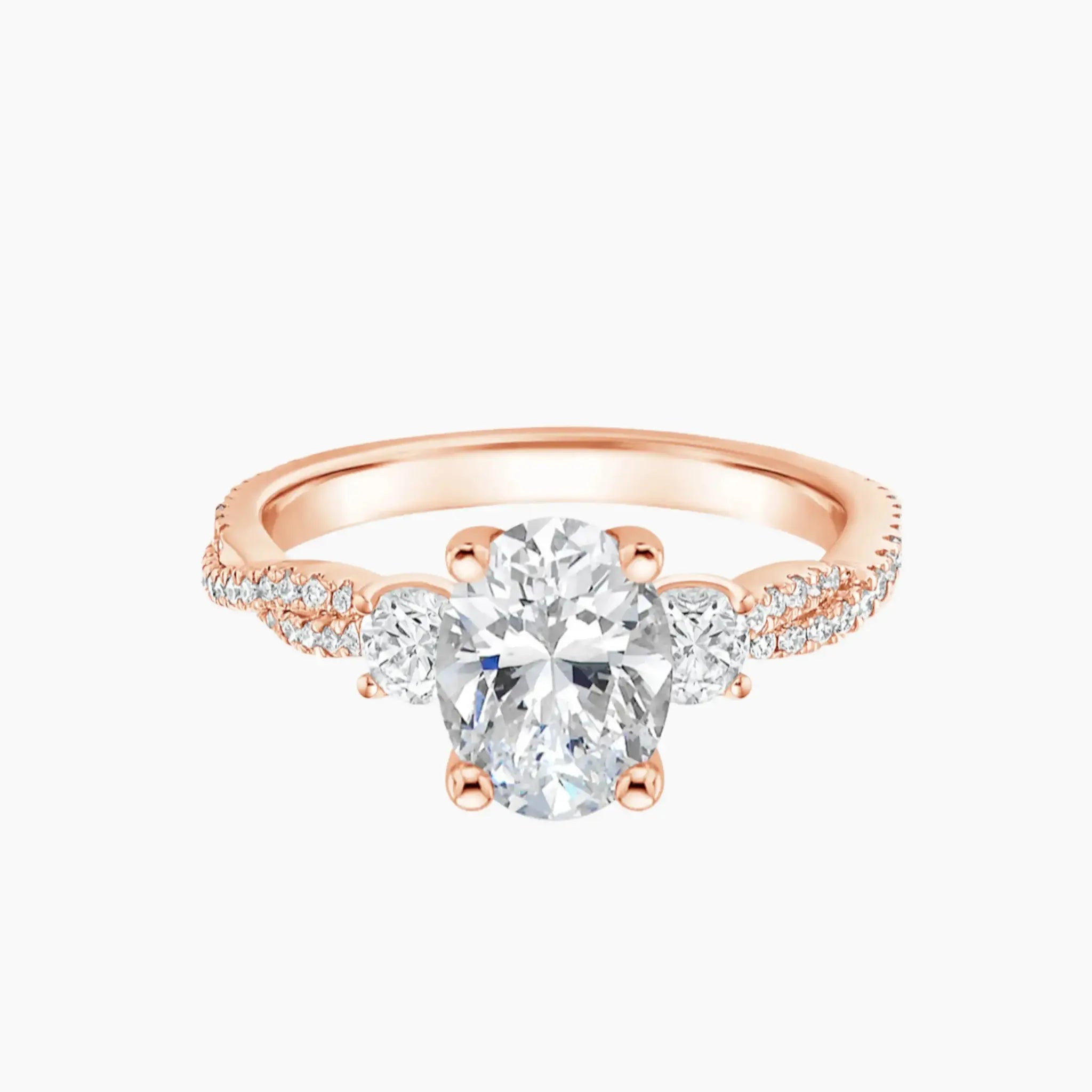Calista Adorned Twisted Oval Designer 2.5 Carat Lab Grown Diamond Engagement Ring in 14K Rose Gold