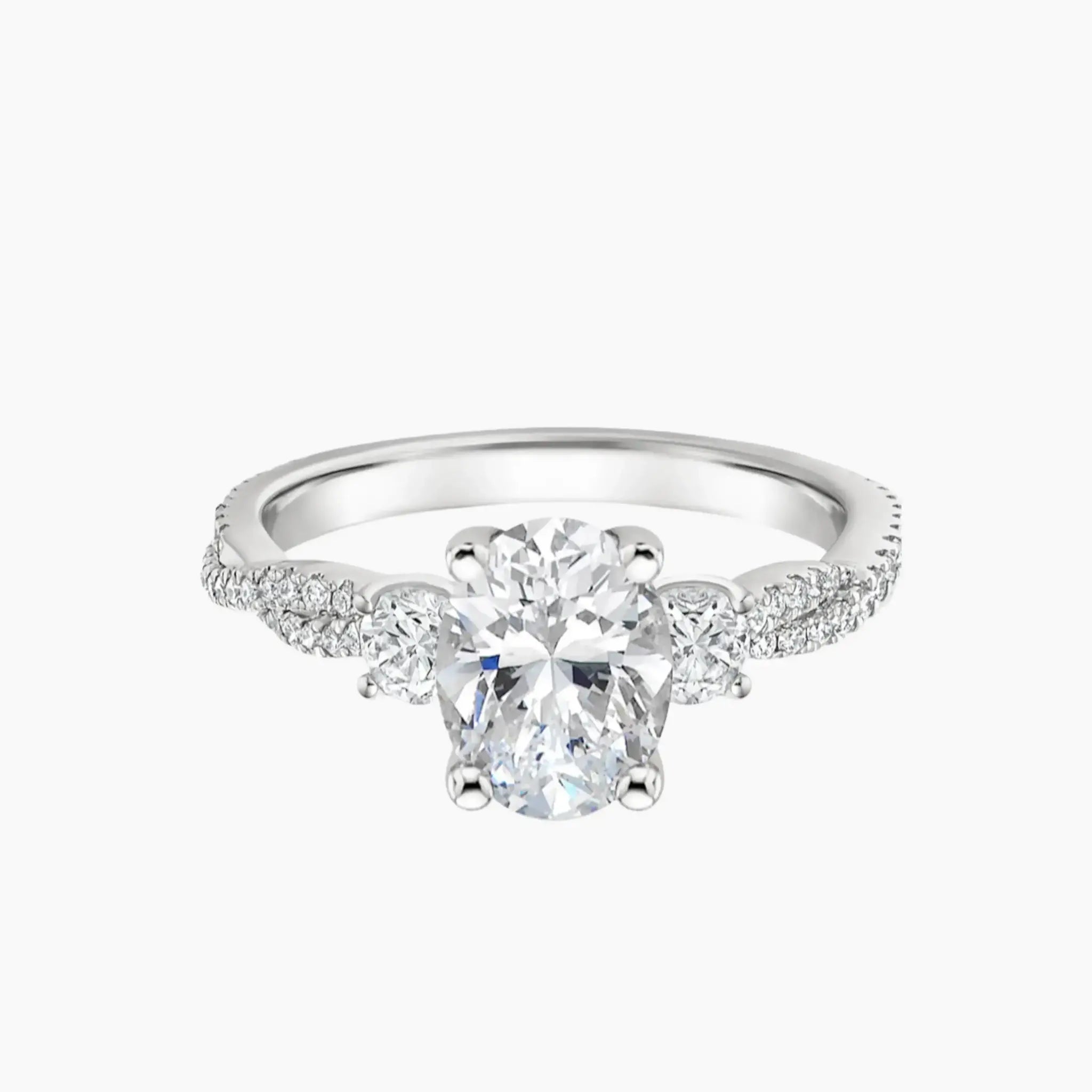 Calista Adorned Twisted Oval Designer 2 Carat Lab Grown Diamond Engagement Ring in 18K White Gold