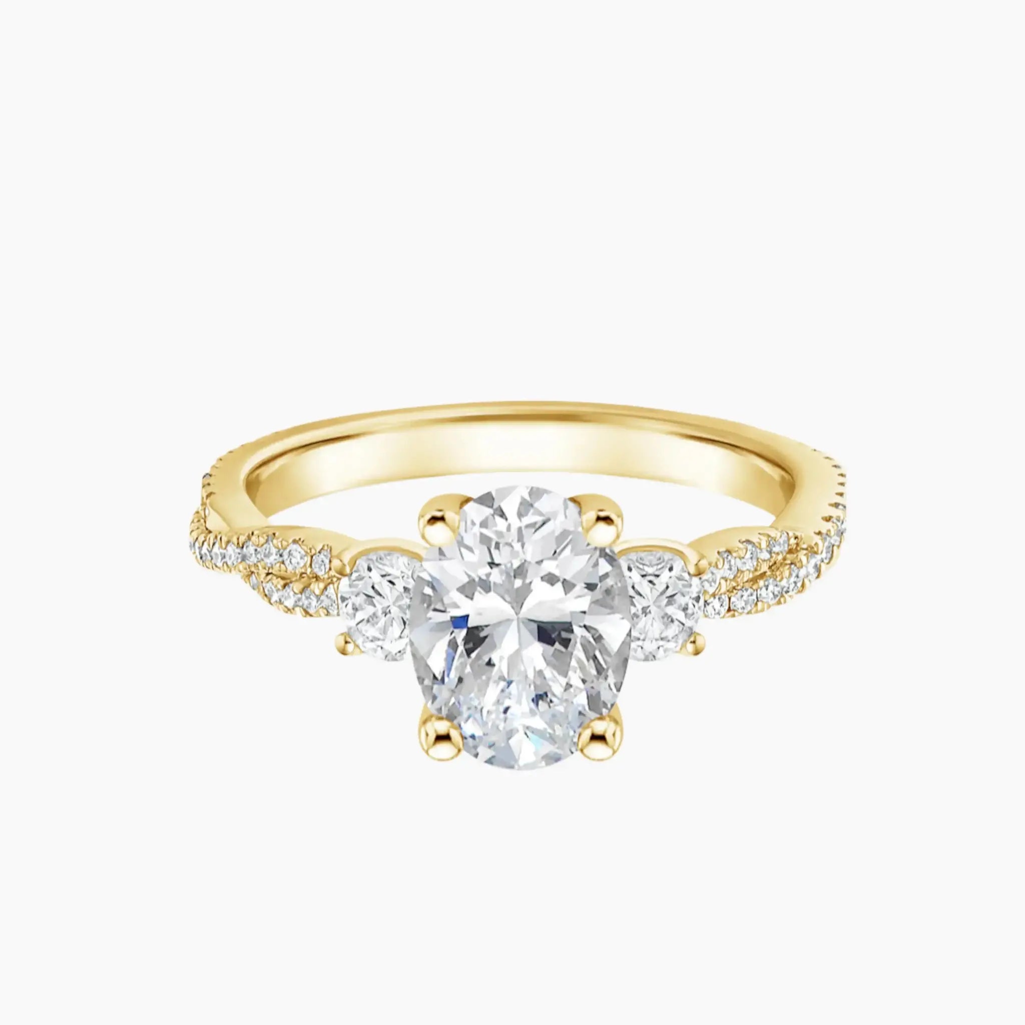 Calista Adorned Twisted Oval Designer 2.5 Carat Lab Grown Diamond Engagement Ring in 14K Yellow Gold