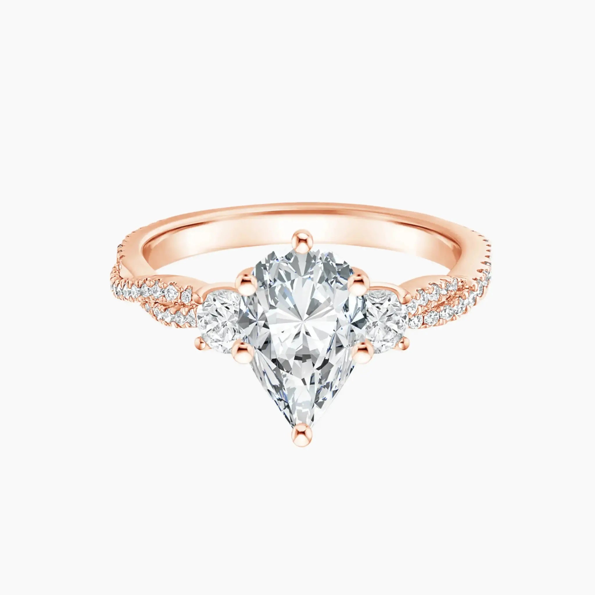 Calista Adorned Twisted Pear Designer 1 Carat Lab Grown Diamond Engagement Ring in 14K Rose Gold