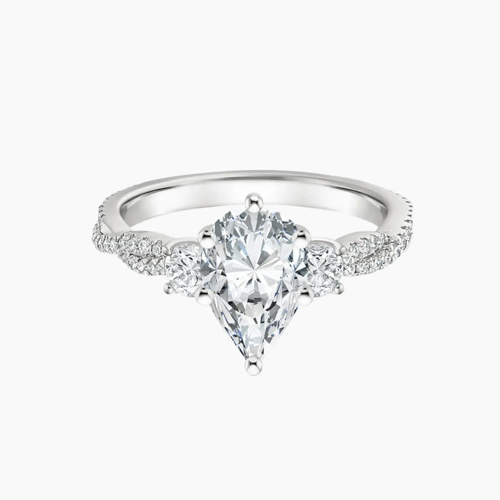 Calista Adorned Twisted Pear Designer 1.5 Carat Lab Grown Diamond Engagement Ring in 18K White Gold