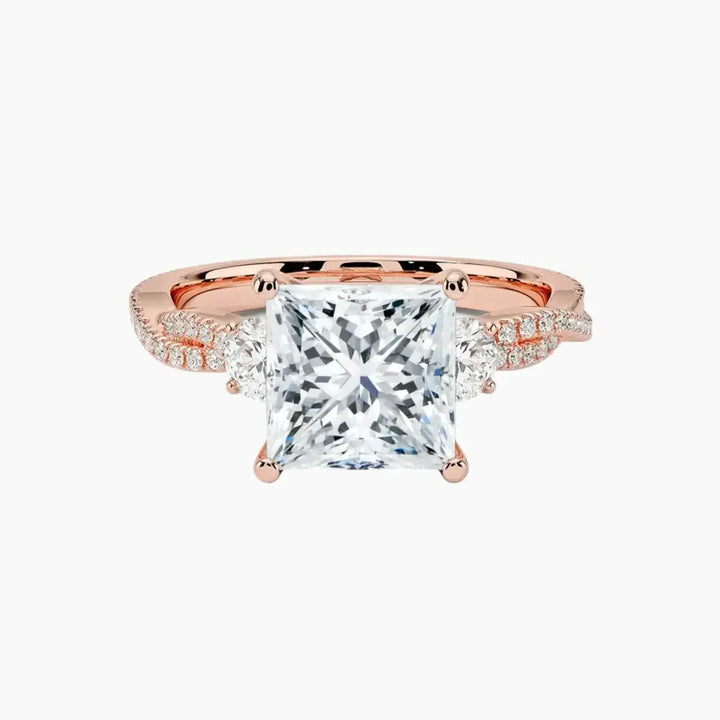 Calista Adorned Twisted Princess Designer 2.5 Carat Lab Grown Diamond Engagement Ring in 18K Rose Gold