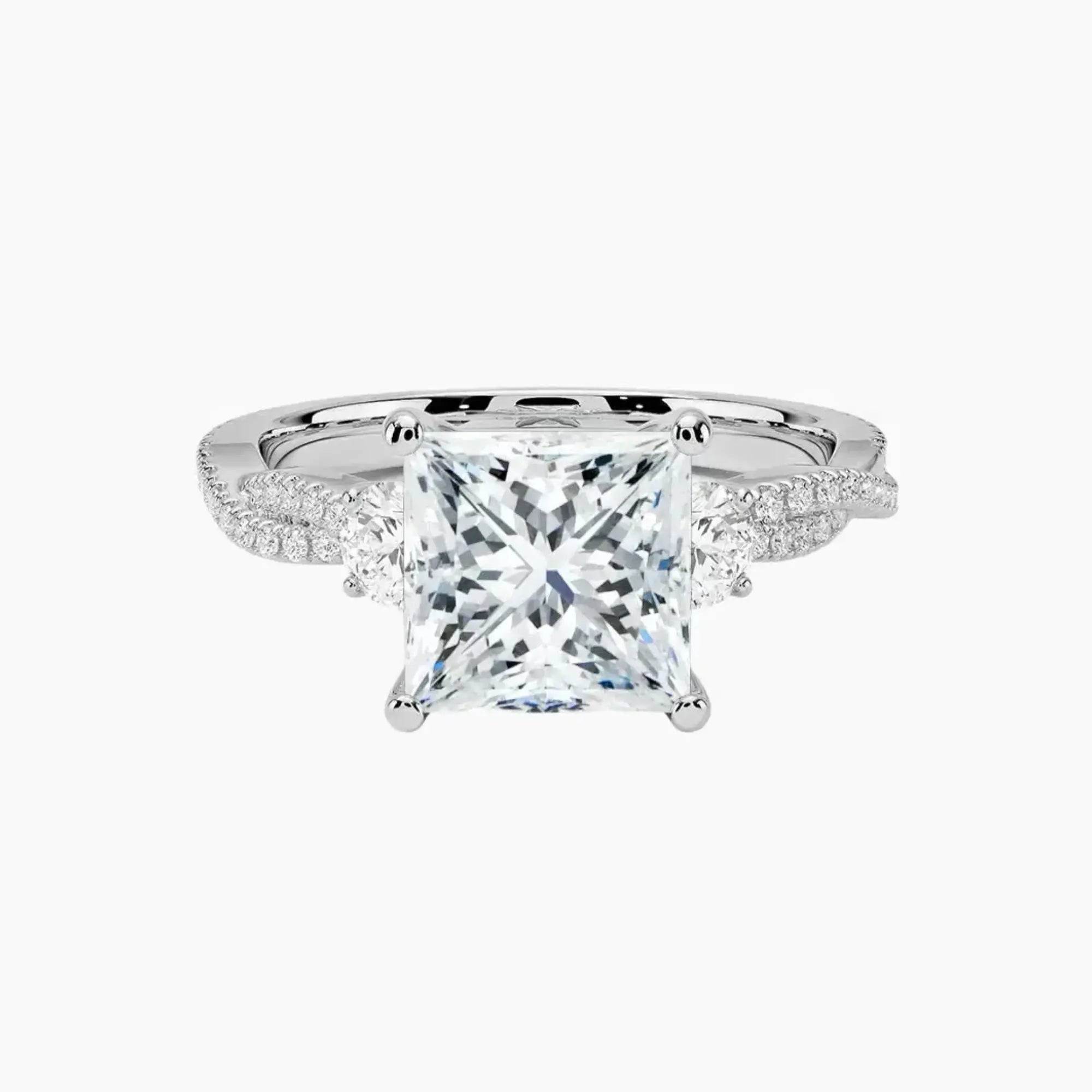Calista Adorned Twisted Princess Designer 1 Carat Lab Grown Diamond Engagement Ring in 14K White Gold