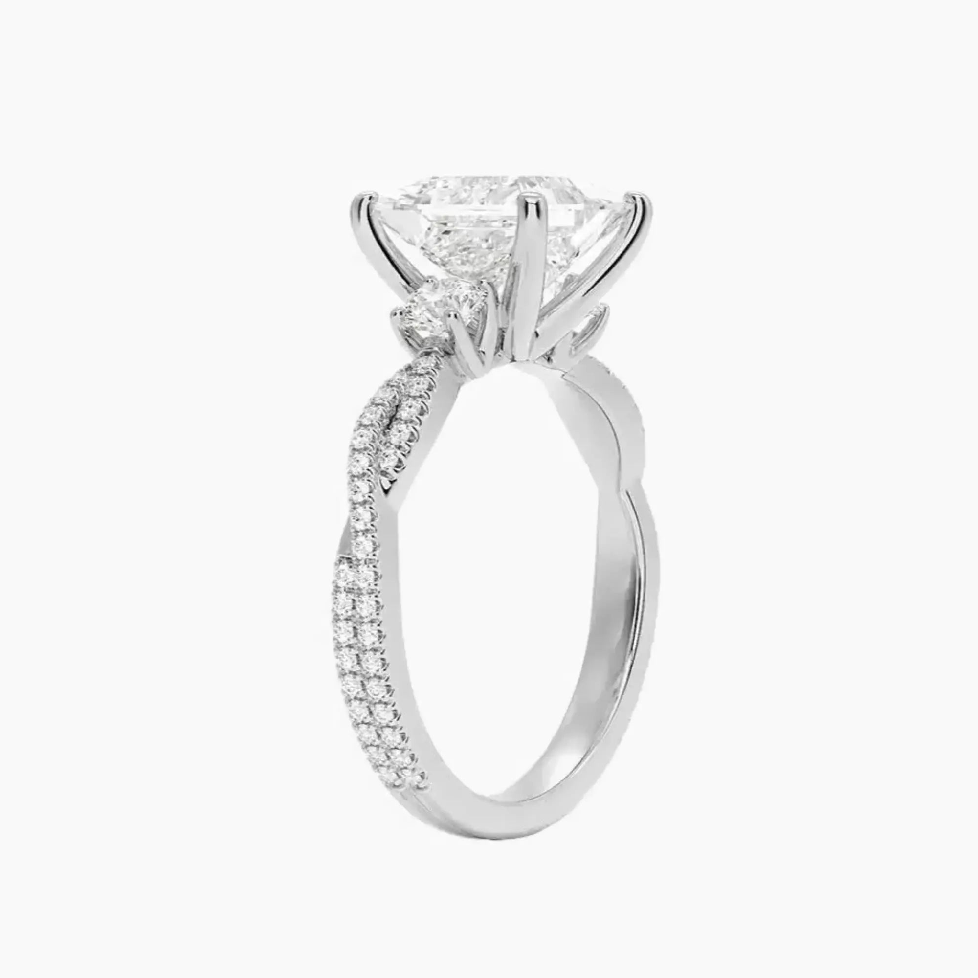 Calista Adorned Twisted Princess Designer 3 Carat Lab Grown Diamond Engagement Ring in 18K Rose Gold