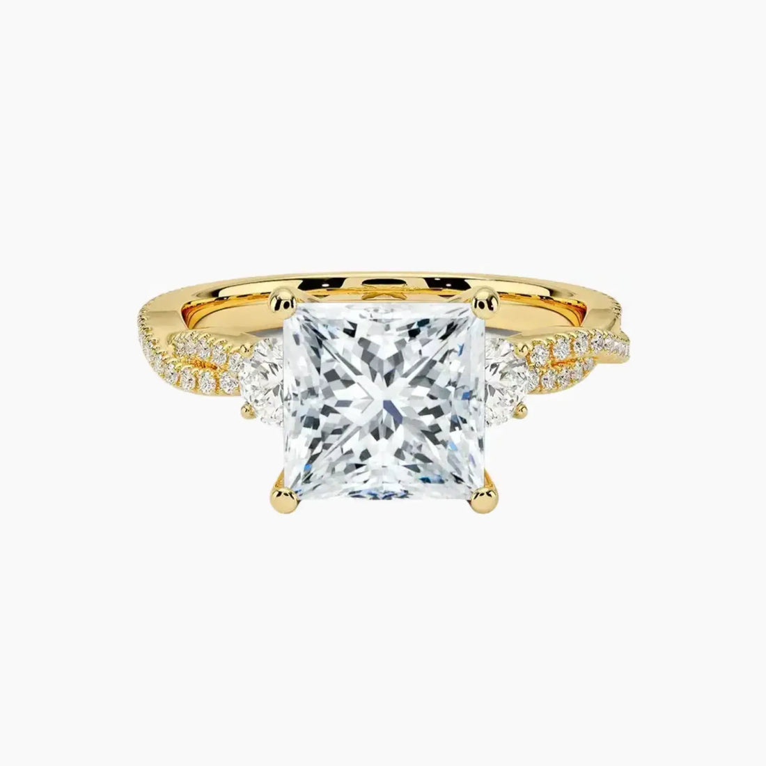 Calista Adorned Twisted Princess Designer Diamond Ring Setting in 18K Yellow Gold