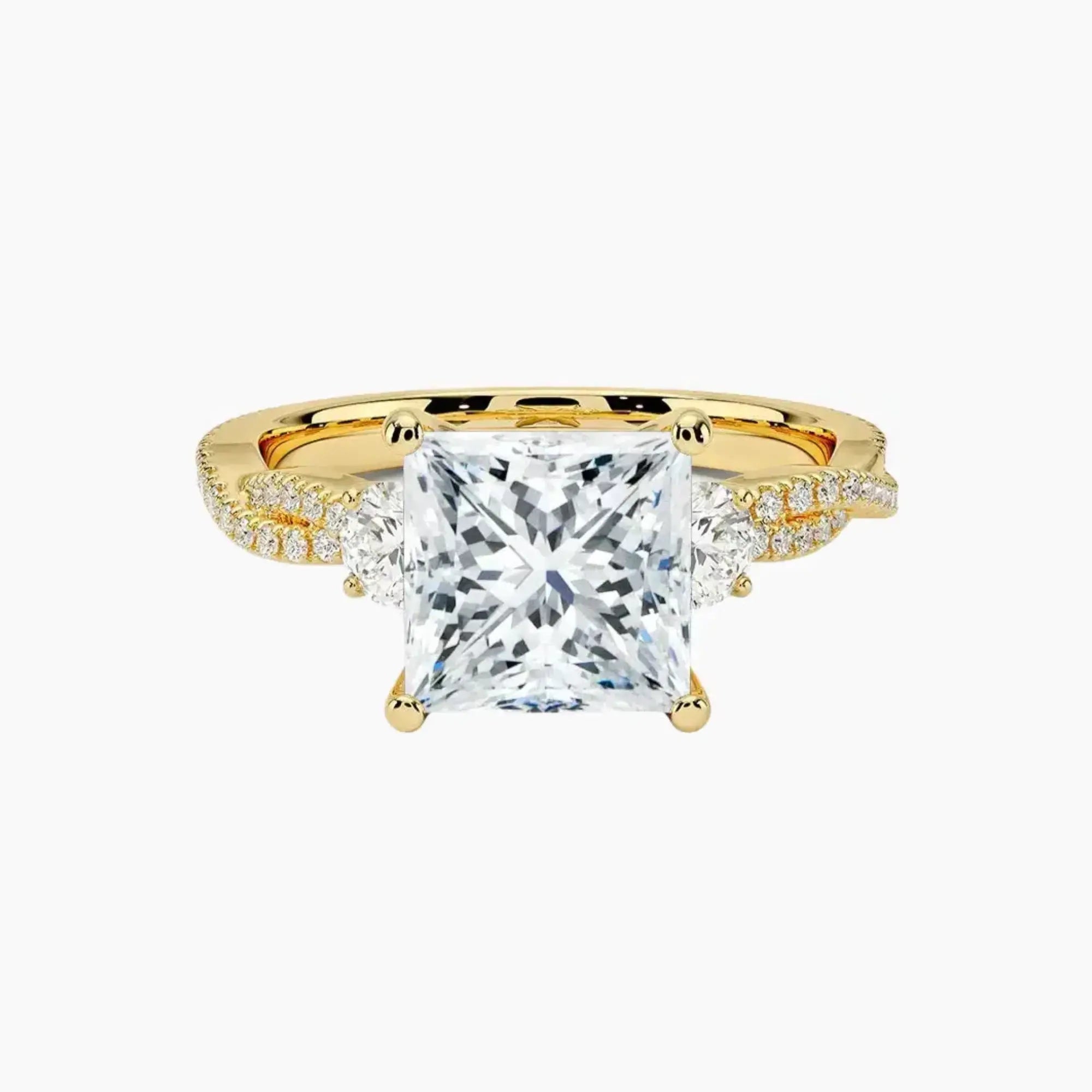 Calista Adorned Twisted Princess Designer Diamond Ring Setting in 14K White Gold