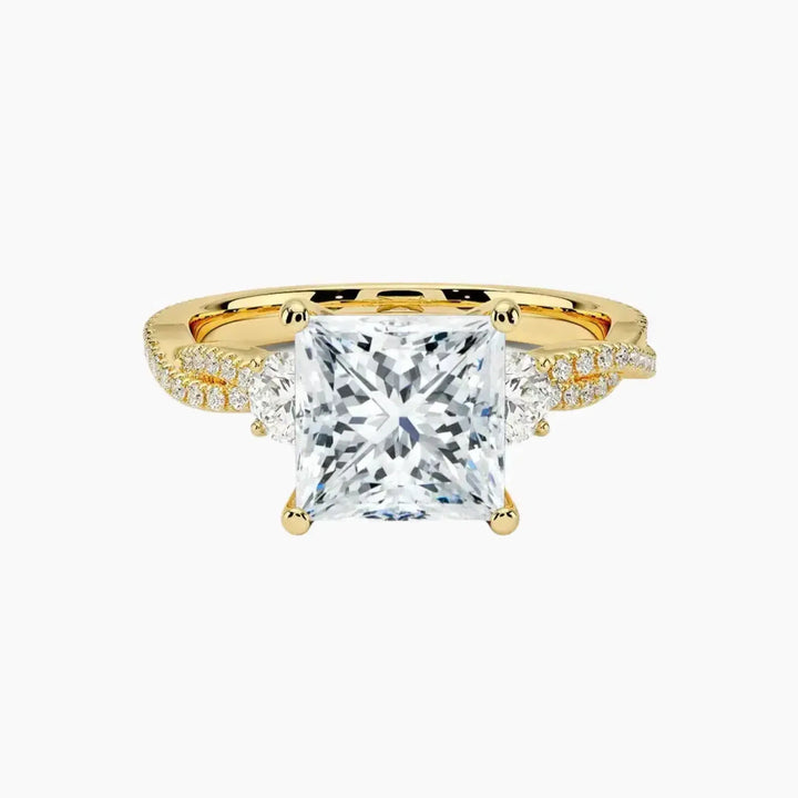 Calista Adorned Twisted Princess Designer 1.5 Carat Lab Grown Diamond Engagement Ring in 14K Yellow Gold