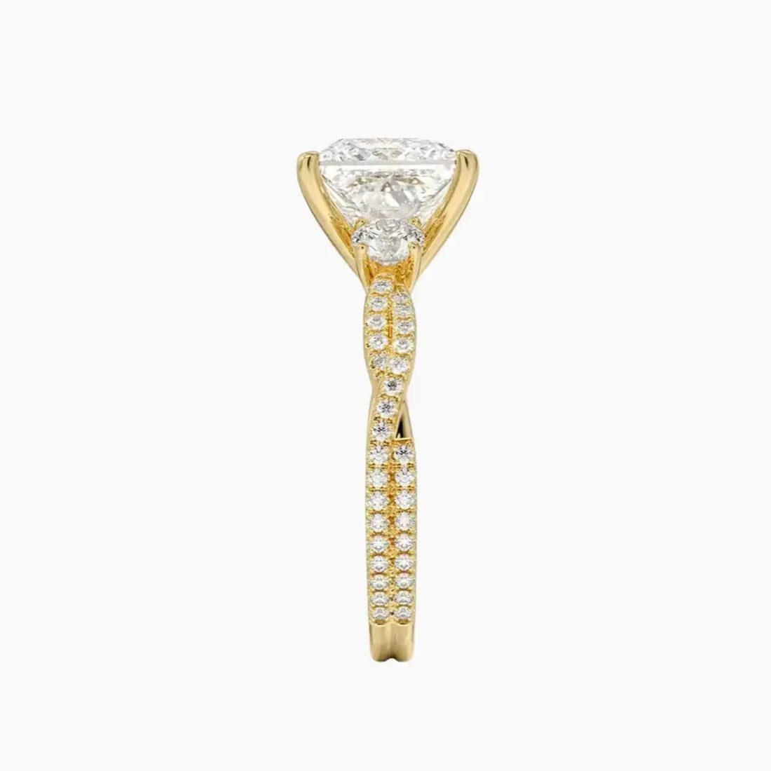 Calista Adorned Twisted Princess Designer 3 Carat Lab Grown Diamond Engagement Ring in 18K White Gold