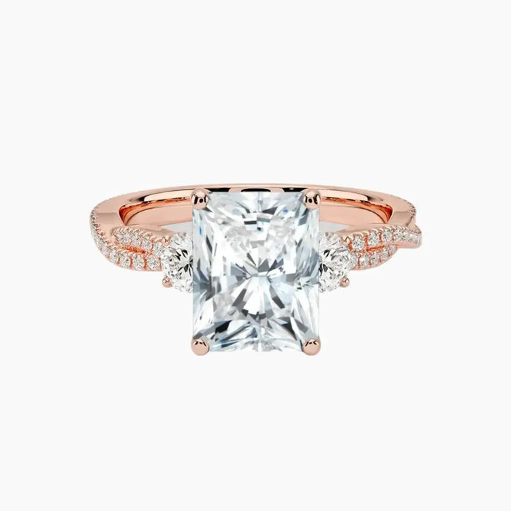 Calista Adorned Twisted Radiant Designer 2.5 Carat Lab Grown Diamond Engagement Ring in 18K Rose Gold
