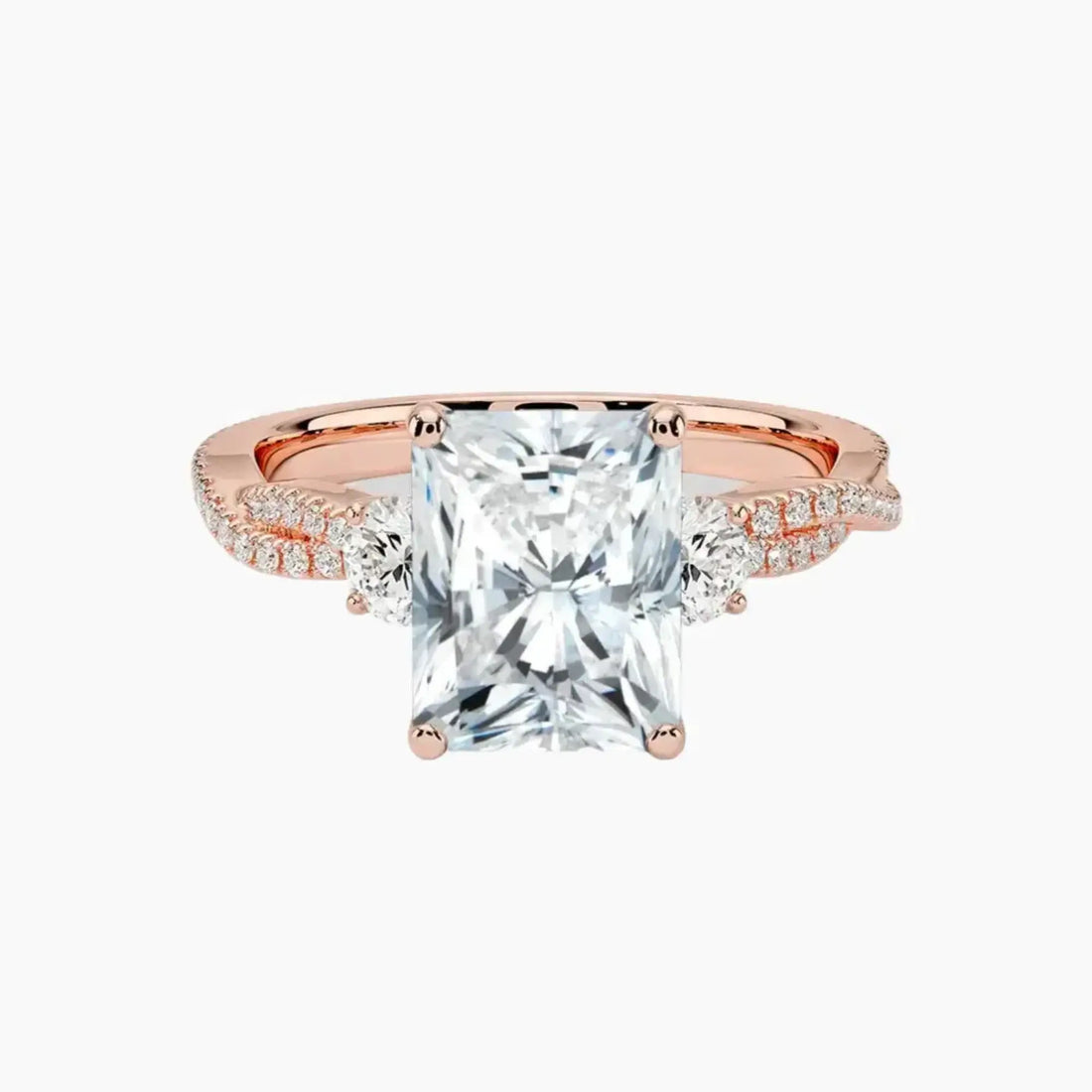 Calista Adorned Twisted Radiant Designer 3 Carat Lab Grown Diamond Engagement Ring in 14K Yellow Gold
