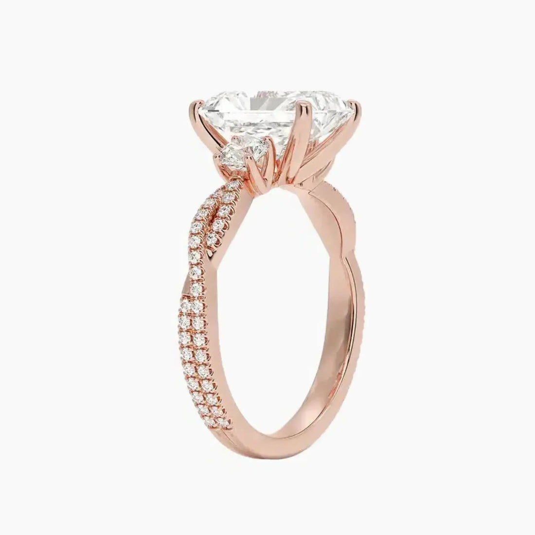 Calista Adorned Twisted Radiant Designer 2.5 Carat Lab Grown Diamond Engagement Ring in 18K Yellow Gold