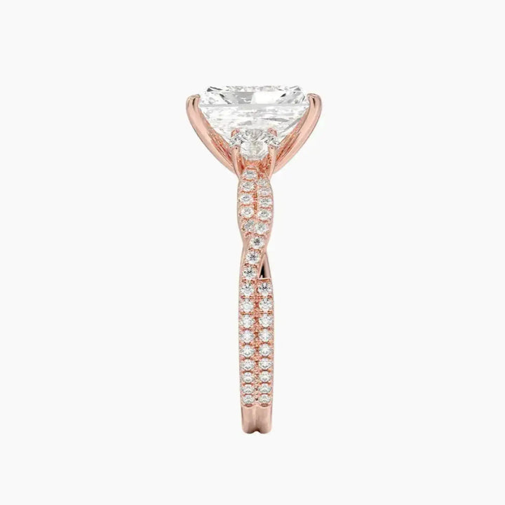 Calista Adorned Twisted Radiant Designer 2 Carat Lab Grown Diamond Engagement Ring in 14K Yellow Gold