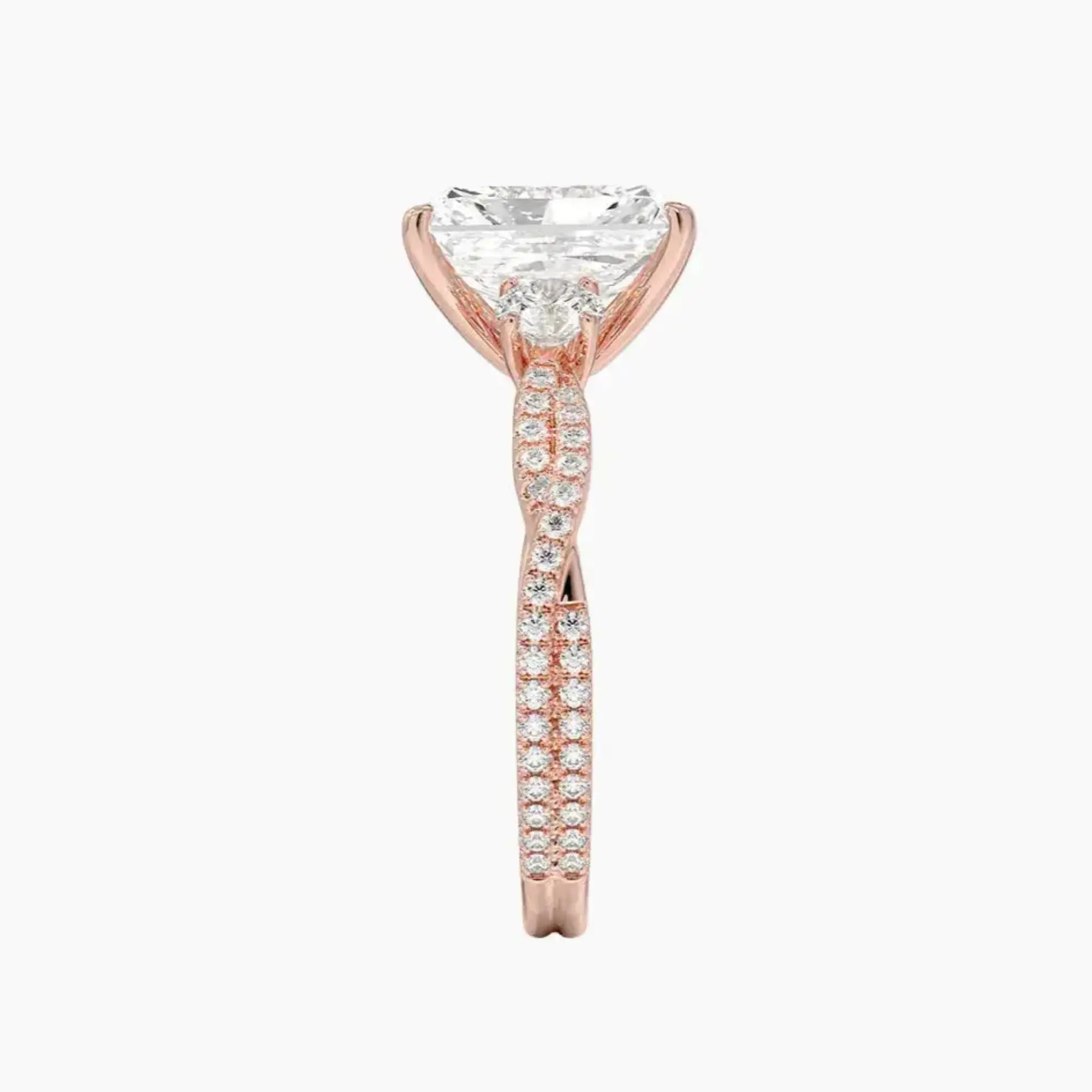 Calista Adorned Twisted Radiant Designer Diamond Ring Setting in 18K Yellow Gold