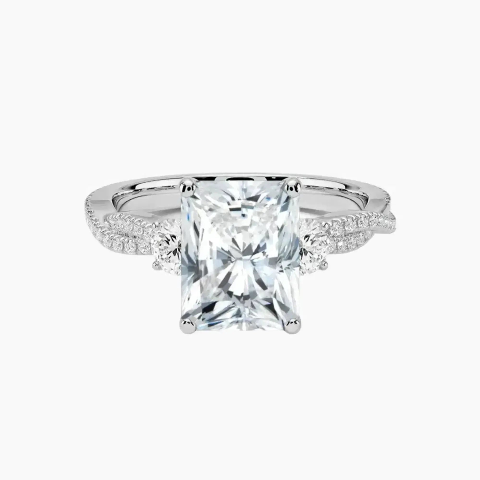 Calista Adorned Twisted Radiant Designer 3 Carat Lab Grown Diamond Engagement Ring in 14K White Gold
