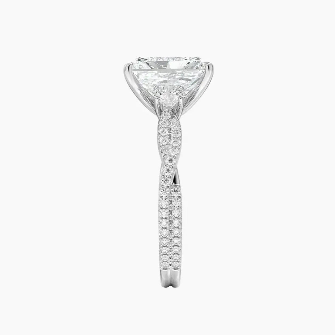 Calista Adorned Twisted Radiant Designer 3 Carat Lab Grown Diamond Engagement Ring in 18K Yellow Gold