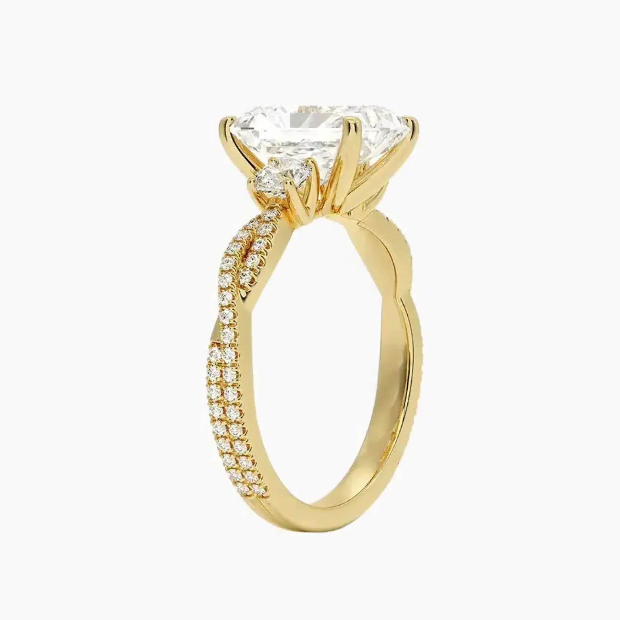 Calista Adorned Twisted Radiant Designer 2 Carat Lab Grown Diamond Engagement Ring in 18K Rose Gold