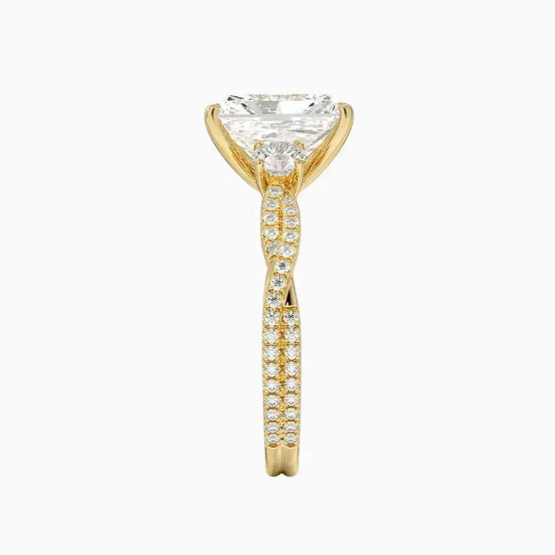 Calista Adorned Twisted Radiant Designer 3 Carat Lab Grown Diamond Engagement Ring in 18K White Gold