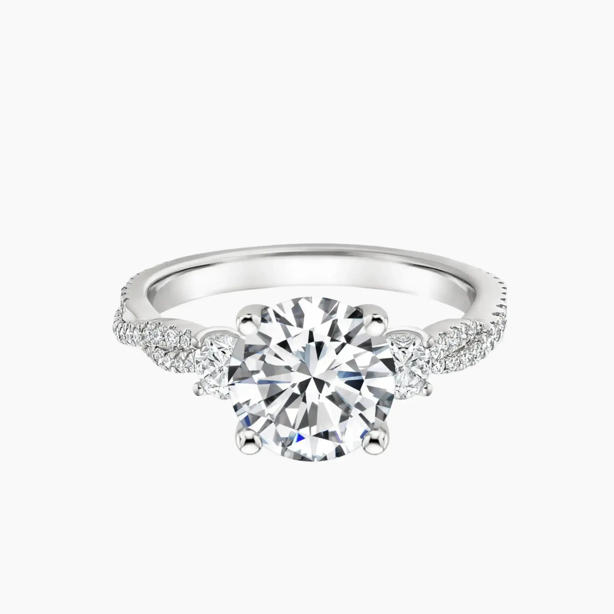 Calista Adorned Twisted Round Designer 2 Carat Lab Grown Diamond Engagement Ring in 18K White Gold