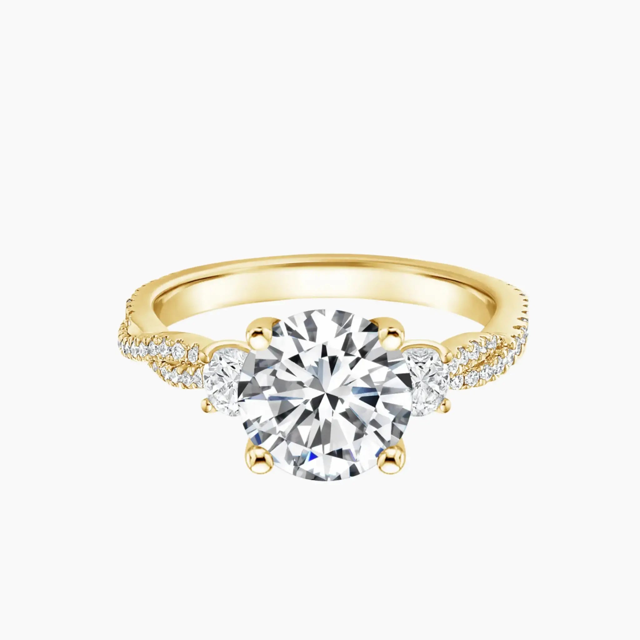 Calista Adorned Twisted Round Designer Diamond Ring Setting in 14K Yellow Gold