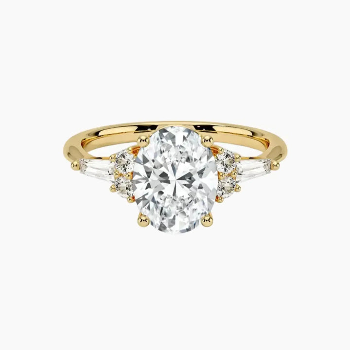 Jovana Oval Designer 3 Carat Lab Grown Diamond Engagement Ring in 14K Yellow Gold