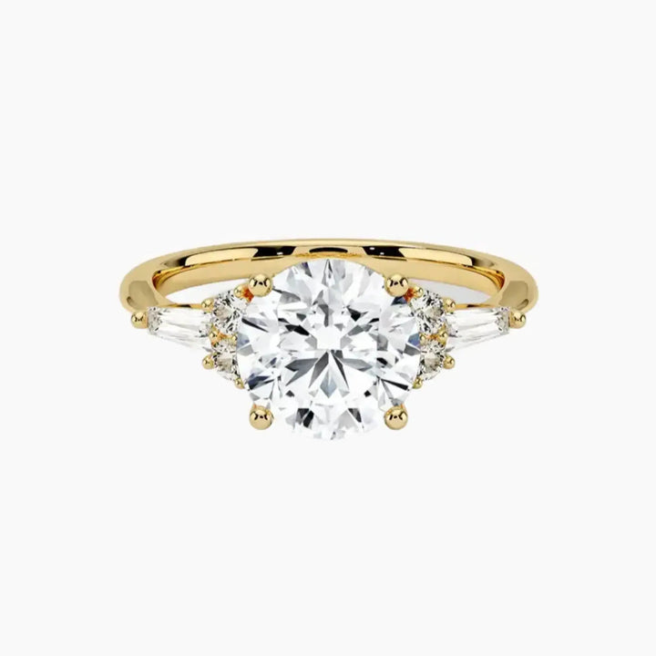 Jovana Round Designer 2.5 Carat Lab Grown Diamond Engagement Ring in 14K Yellow Gold