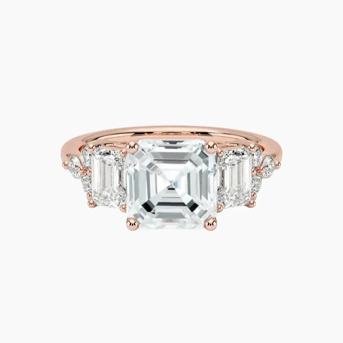 Kaiya Asscher Designer 3 Carat Lab Grown Diamond Engagement Ring in 14K Rose Gold