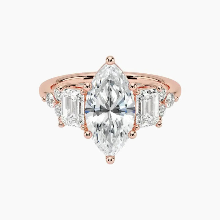 Kaiya Marquise Designer 1.5 Carat Lab Grown Diamond Engagement Ring in 18K Rose Gold
