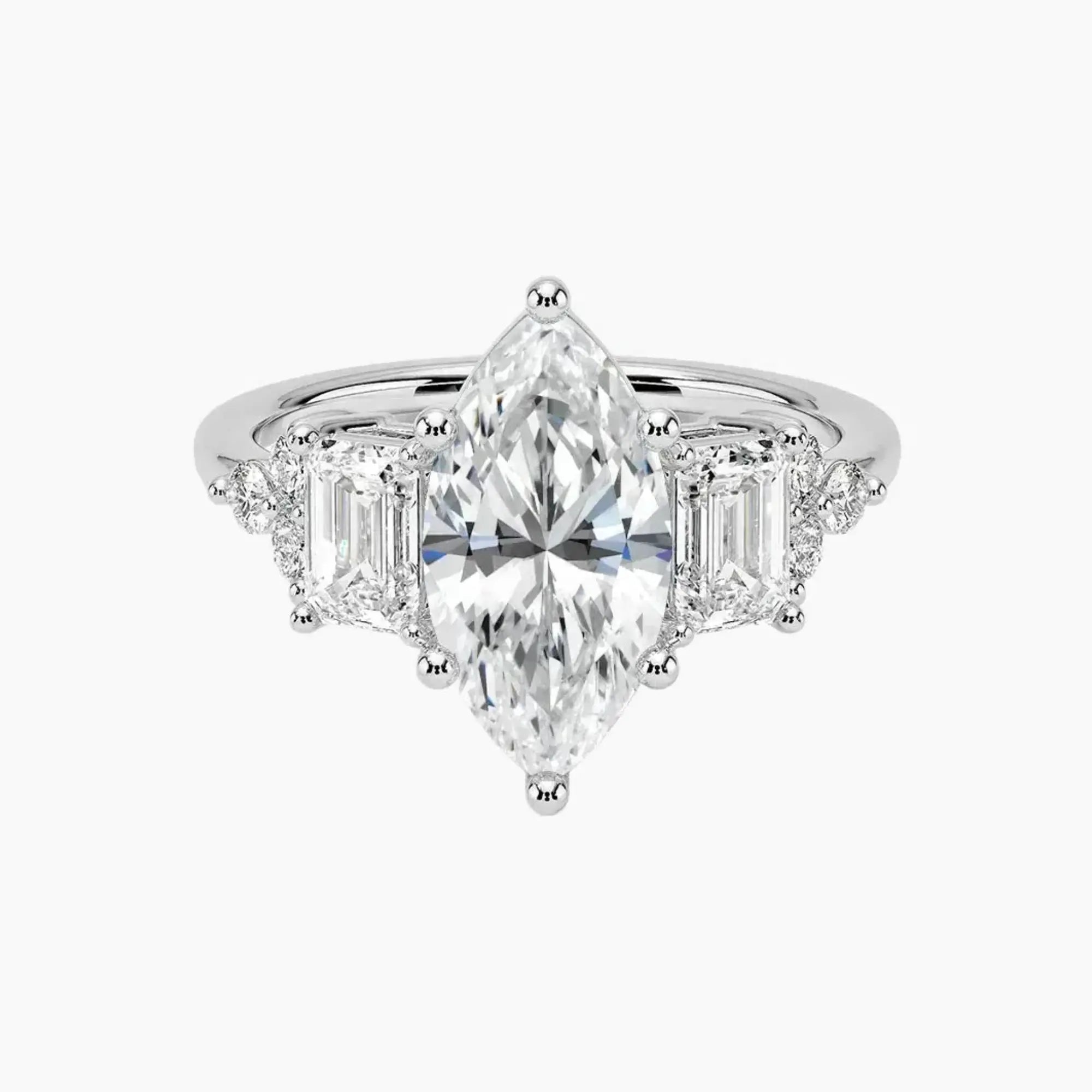 Kaiya Marquise Designer 2.5 Carat Lab Grown Diamond Engagement Ring in 18K White Gold
