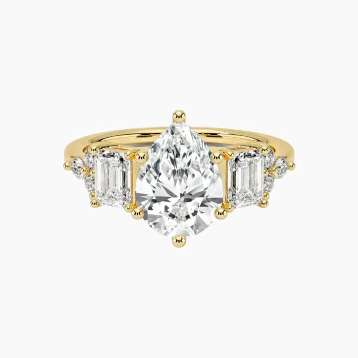 Kaiya Pear Designer 2.5 Carat Lab Grown Diamond Engagement Ring in 18K Yellow Gold