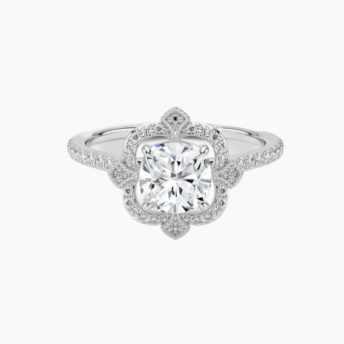 Ravenna Cushion 1 Carat Lab Grown Diamond Engagement Ring in 14K White Gold