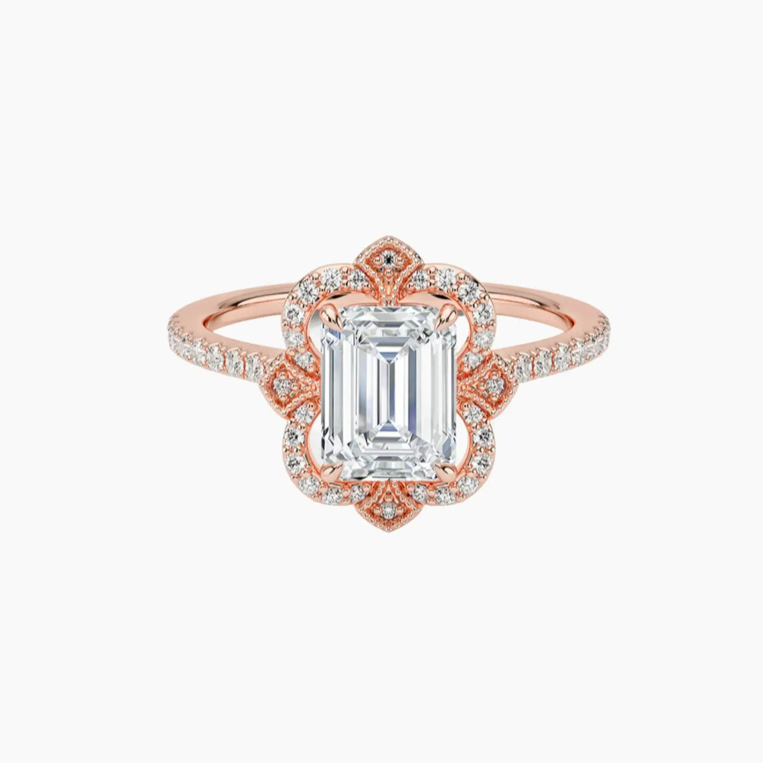 Ravenna Emerald 3 Carat Lab Grown Diamond Engagement Ring in 14K White Gold