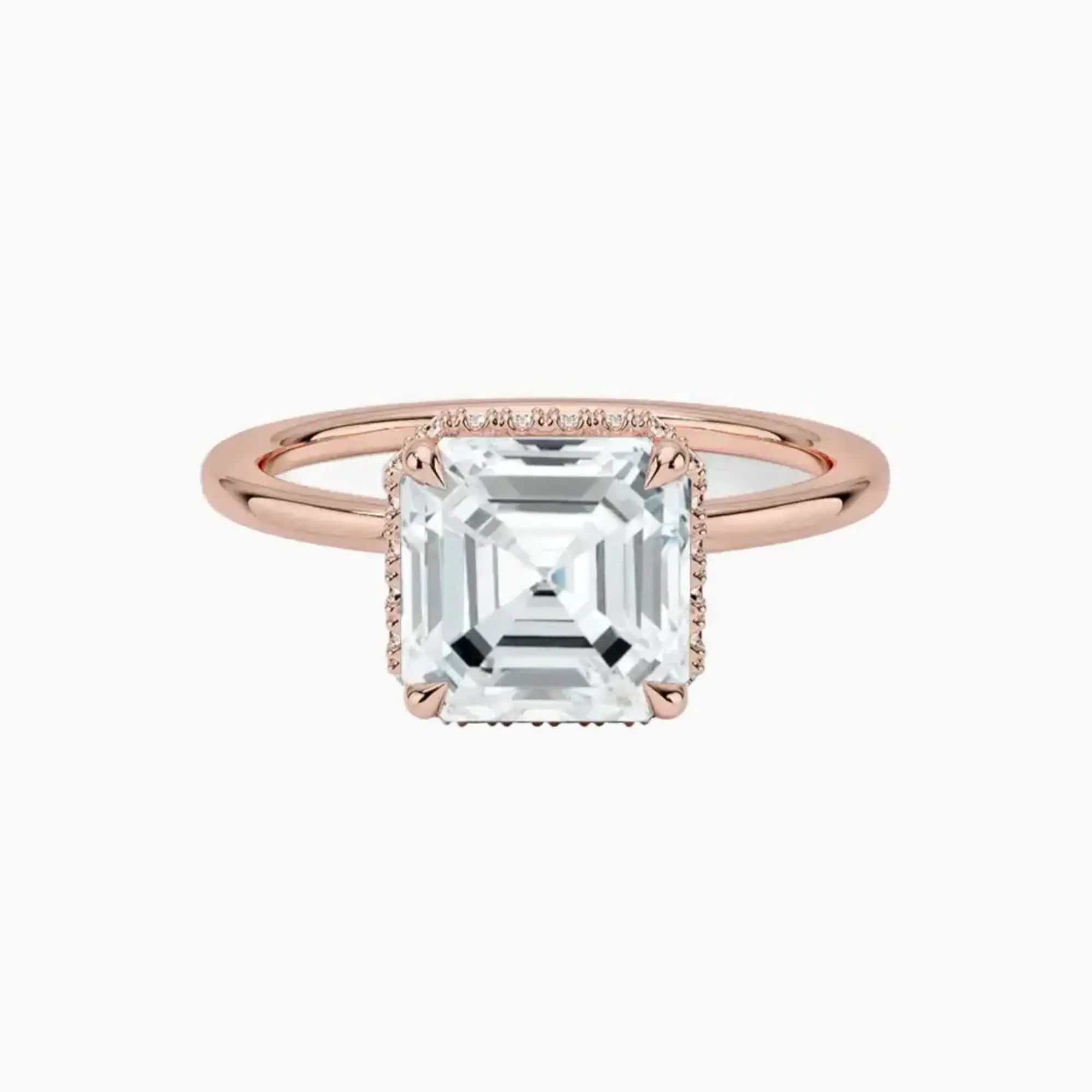 Mirabel Asscher Hidden Halo 1.5 Carat Lab Grown Diamond Engagement Ring in 18K Rose Gold